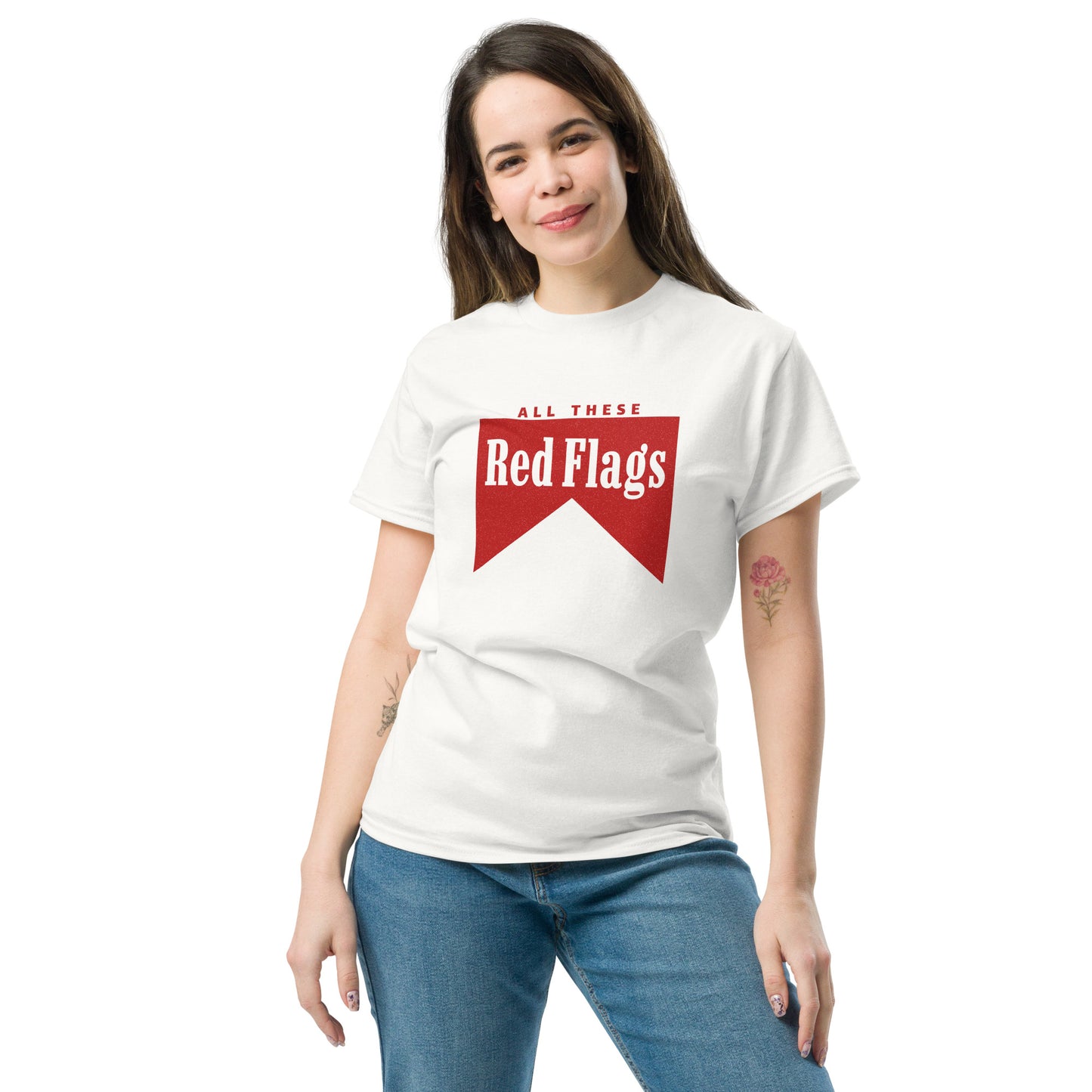 Red Flags Tee Shirt - White/Natural/Black